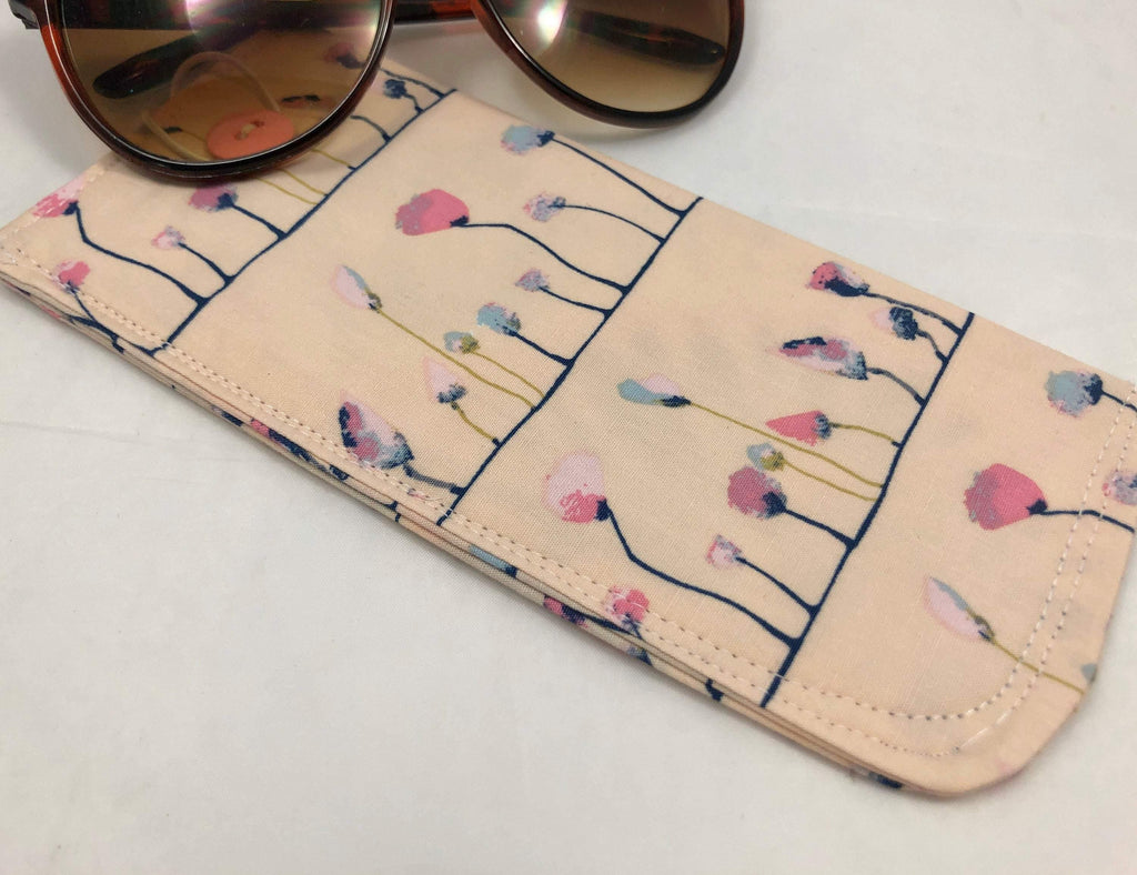 Fabric Eyeglass Case, Slip On Sunglass Sleeve, Reading Glasses Pouch, Eyeglass Holder - Petals Cream