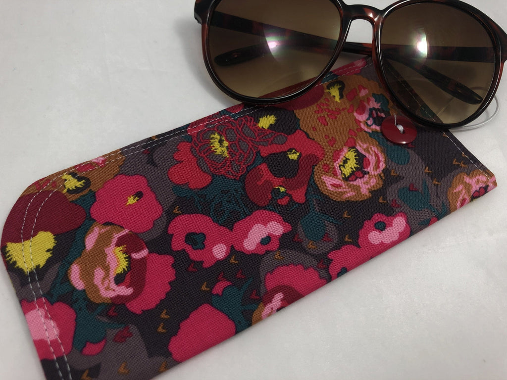 Red Peonies Reading Glasses Sleeve, Padded Sunglasses Case, Slip On Glass Pouch - EcoHip Custom Designs