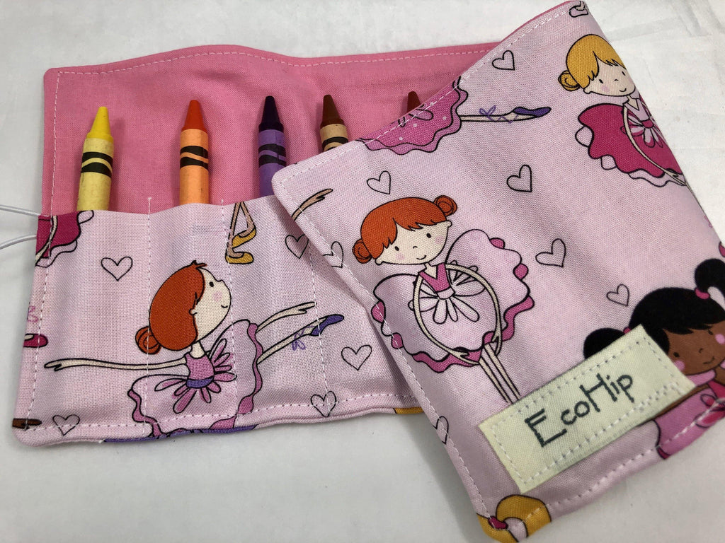 Pink Ballet Crayon Roll Up, Girl's Crayon Case for Travel - EcoHip Custom Designs