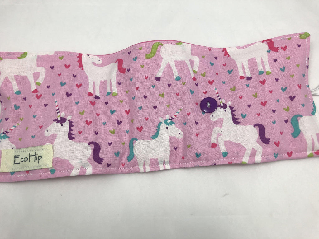 Pink Unicorn Crayon Roll, Hearts Crayon Case, Travel Toy for Girls - EcoHip Custom Designs