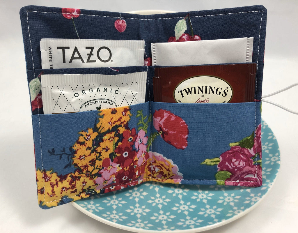 Slate Gray Tea Bag Holder, Floral Teabag Cozy Organizer for Travel - EcoHip Custom Designs