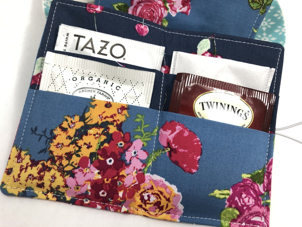 Slate Gray Tea Bag Holder, Floral Teabag Cozy Organizer for Travel - EcoHip Custom Designs
