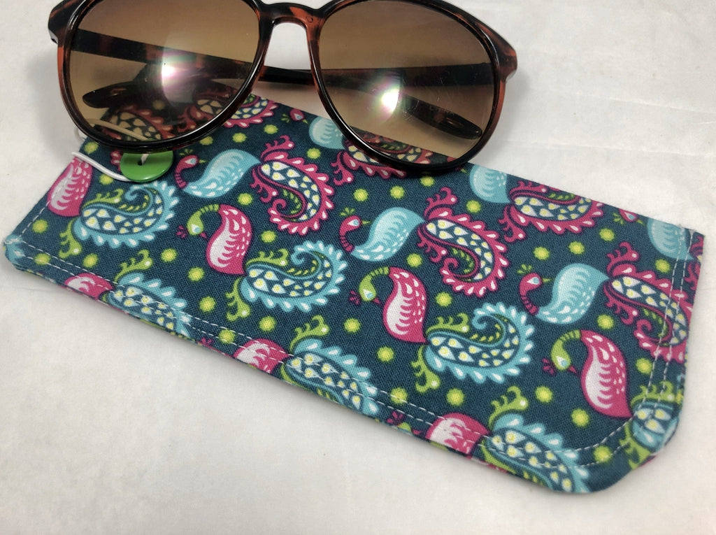Soft Eyeglass Case, Green Reading Glasses Holder, Paisley Sun Glasses Sleeve - EcoHip Custom Designs