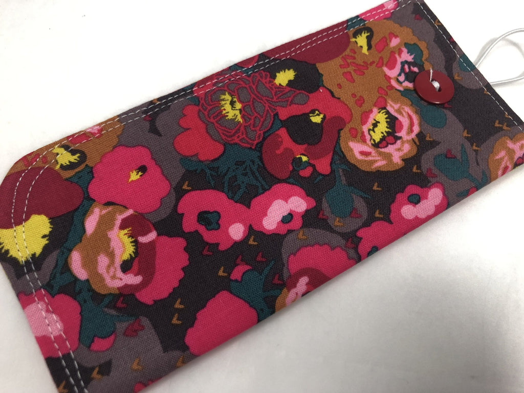 Red Peonies Reading Glasses Sleeve, Padded Sunglasses Case, Slip On Glass Pouch - EcoHip Custom Designs