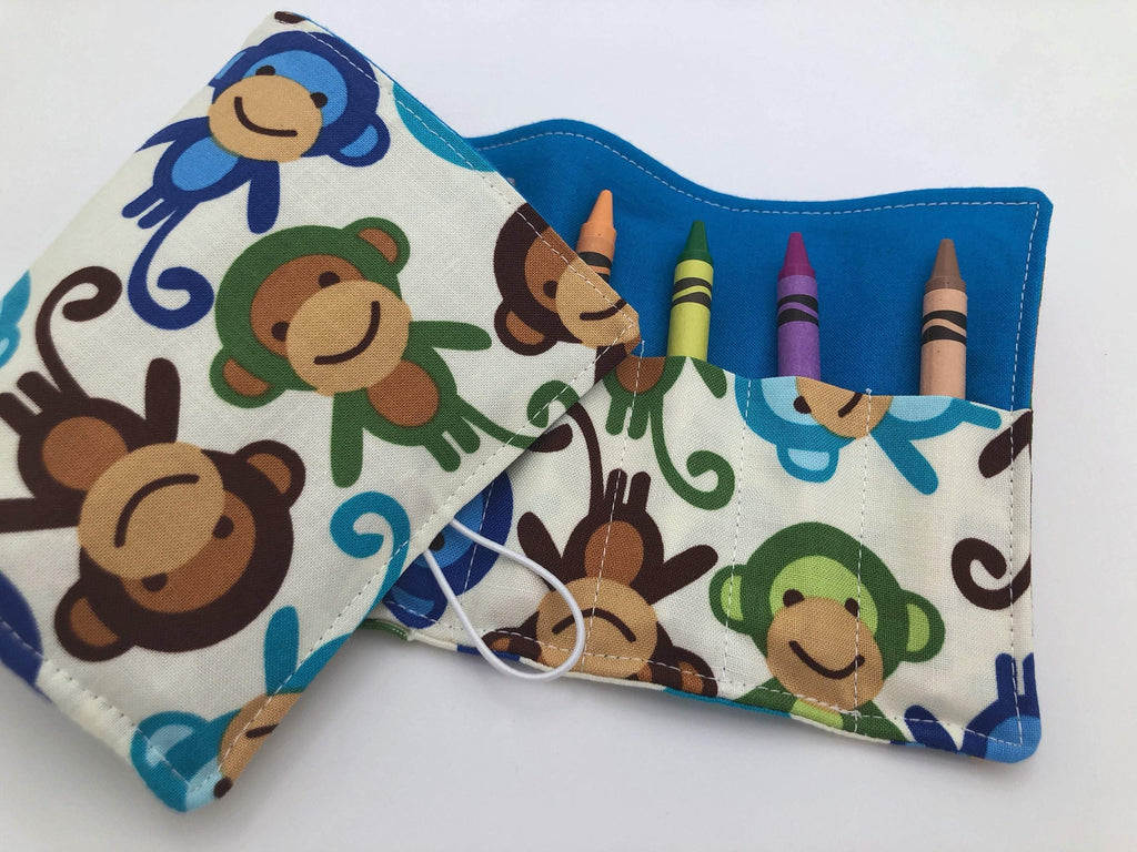 Monkey Crayon Case, Monkey Fabric Crayon Organizer, Animal Toy for Kids - EcoHip Custom Designs