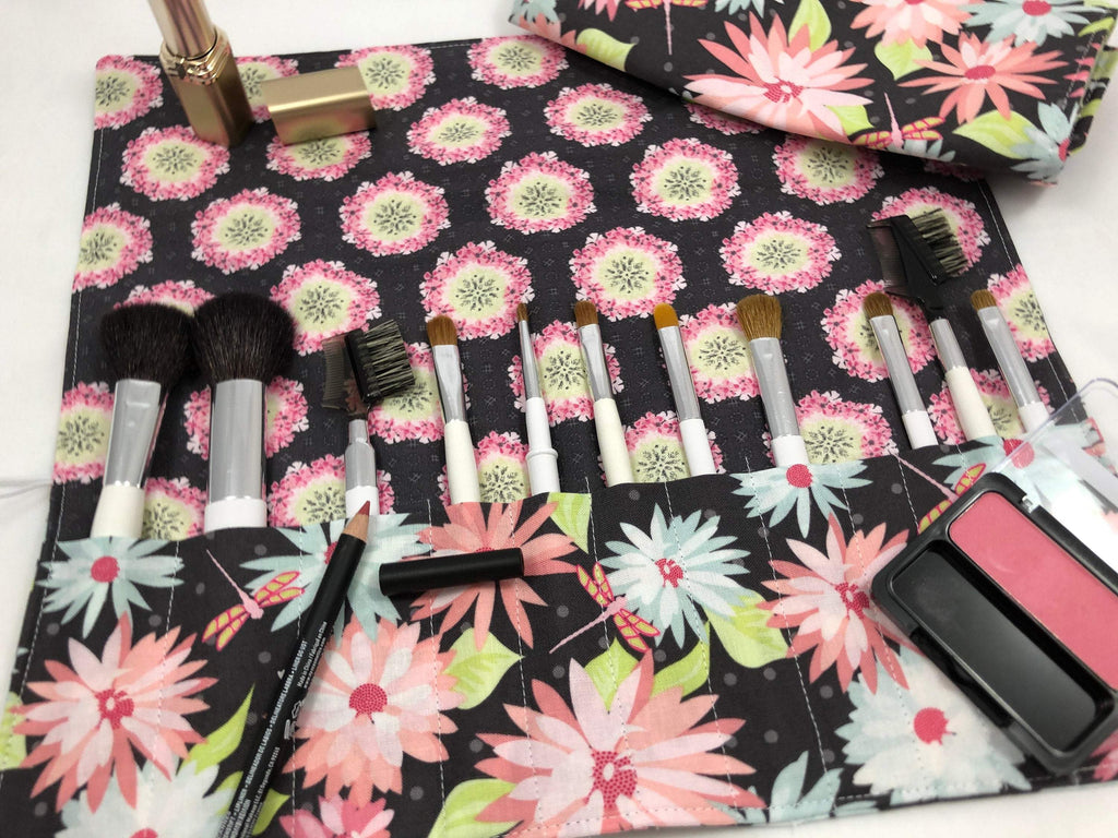 Overnight Makeup Brush Roll, Travel Make Up Brush Case, Gray Brush Bag - EcoHip Custom Designs