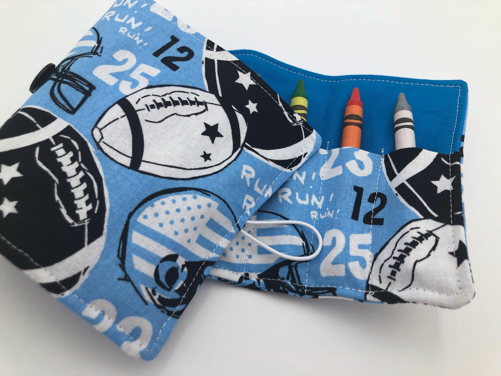 Football Crayon Case, Blue Sports Crayon Organizer for Travel - EcoHip Custom Designs