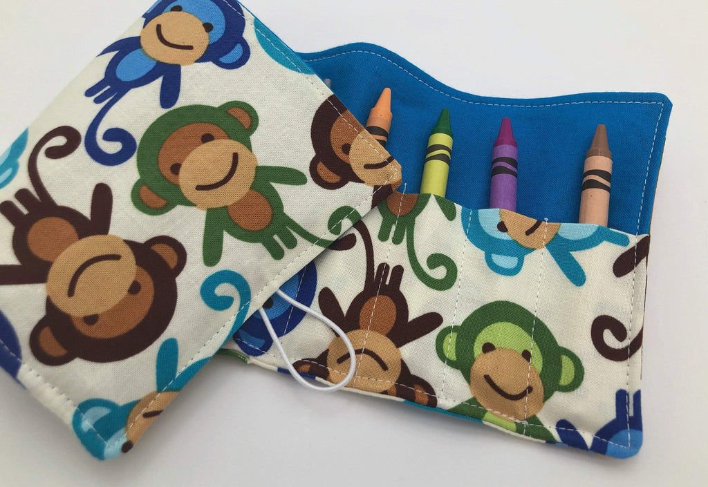 Monkey Crayon Case, Monkey Fabric Crayon Organizer, Animal Toy for Kids - EcoHip Custom Designs