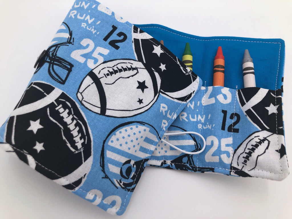 Football Crayon Case, Blue Sports Crayon Organizer for Travel - EcoHip Custom Designs