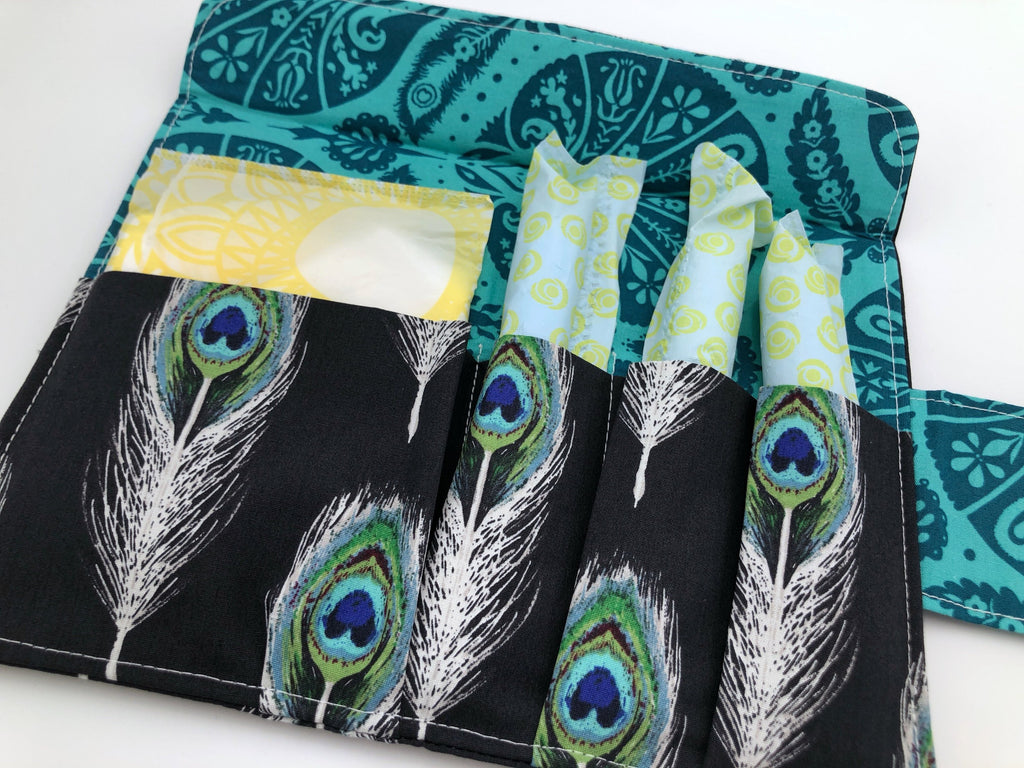 Black Tampon Case, Blue Sanitary Pad Pouch, Tampon Wallet, Women's Bag - EcoHip Custom Designs