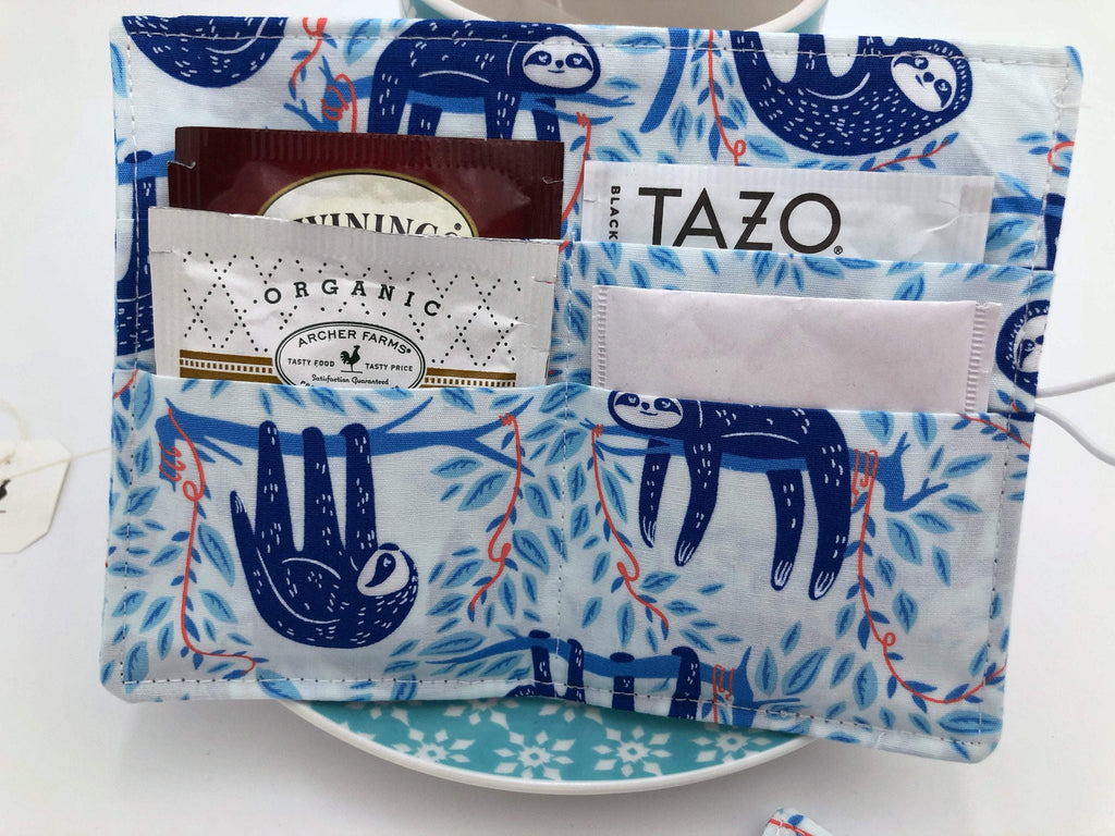 Blue Teabag Wallet, Sloth Tea Bag Holder, Gift for Tea Drinkers - EcoHip Custom Designs