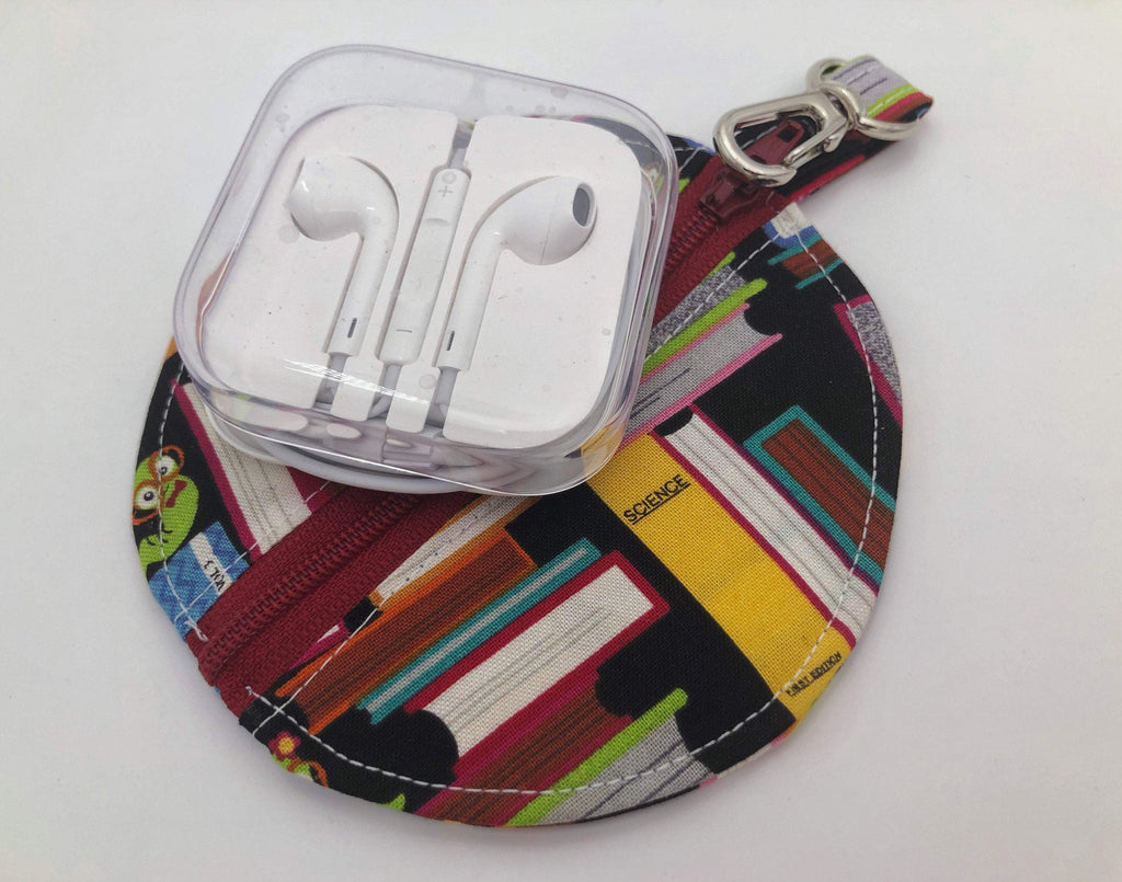 Book Worm Earpod Case, Book Lover Headphone Pouch, Library Ear Bud Holder - EcoHip Custom Designs