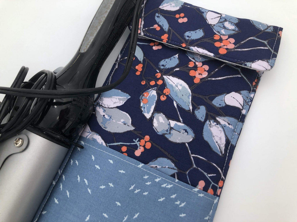 Blue Curling Wand Case, Blue Flat Iron Holder, Travel Iron Sleeve - EcoHip Custom Designs