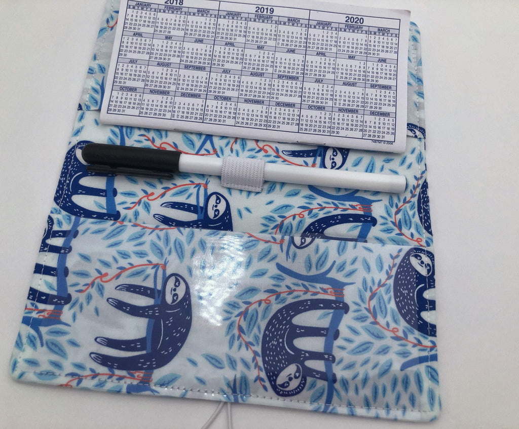 Sloths Duplicate Check Book Cover, Blue Animal Checkbook Register, Pen Holder, Women's Checkbook - EcoHip Custom Designs