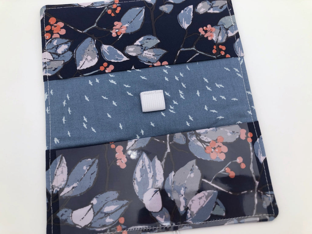Duplicate Checkbook Cover, Blue Floral Checkbook Register, Pen Holder - EcoHip Custom Designs