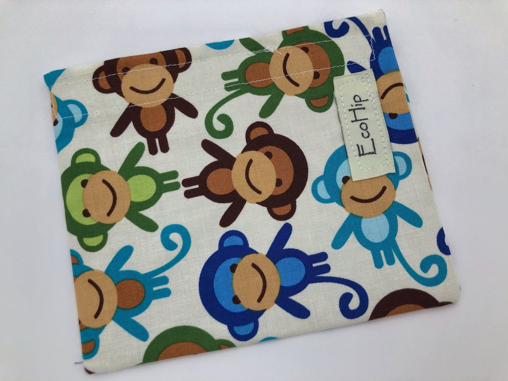 Monkey Snack Bag, Blue Eco-Friendly Snack Baggie, Reusable School Lunch - EcoHip Custom Designs