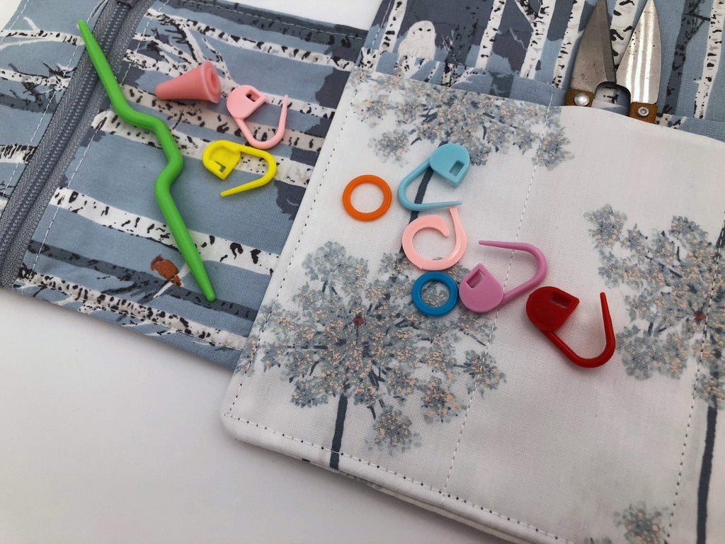 Blue Interchangeable Knitting Needle Organizer, Notions Storage. Forest Crochet Hook Roll - EcoHip Custom Designs