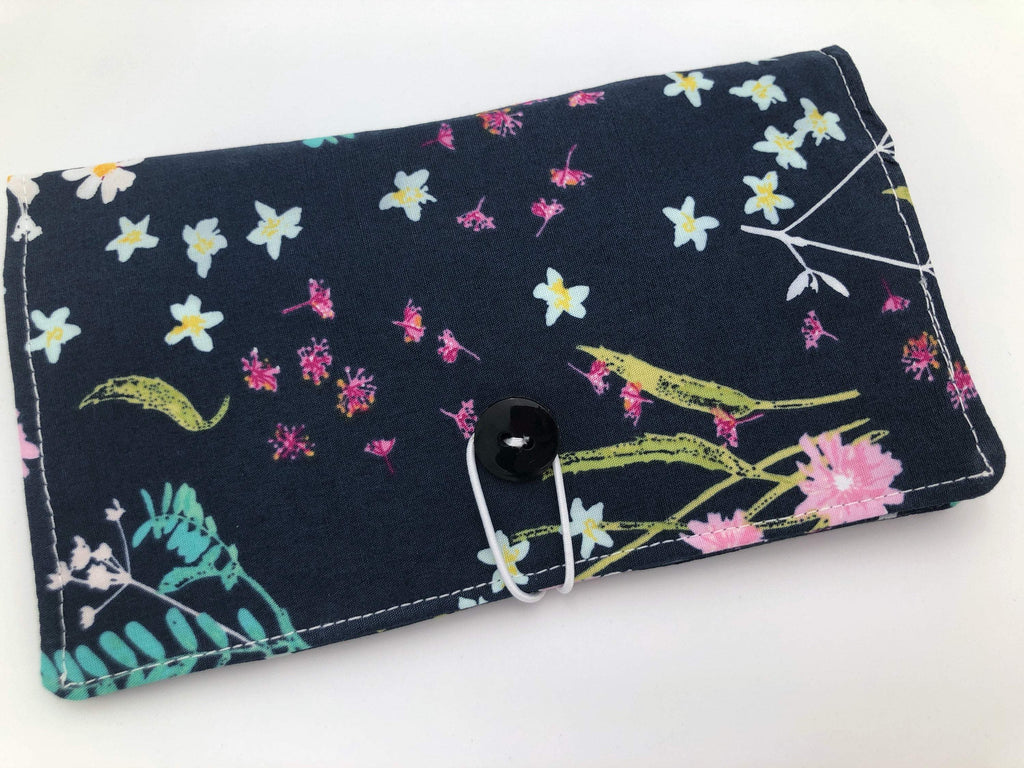 Dark Blue Duplicate Checkbook Cover,  Floral Check Book Wallet, Pen Holder - EcoHip Custom Designs