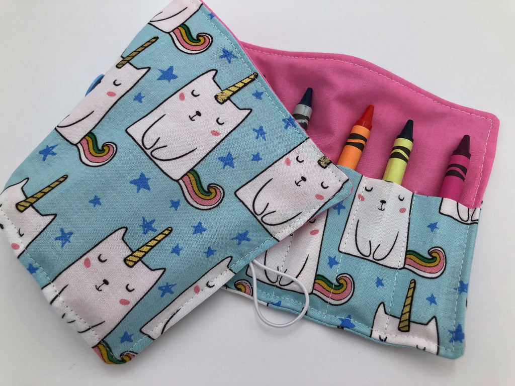Caticorn Crayon Roll. Unicorn Crayon Bag, Travel Kitty Cat Crayon Toy for Toddlers - EcoHip Custom Designs