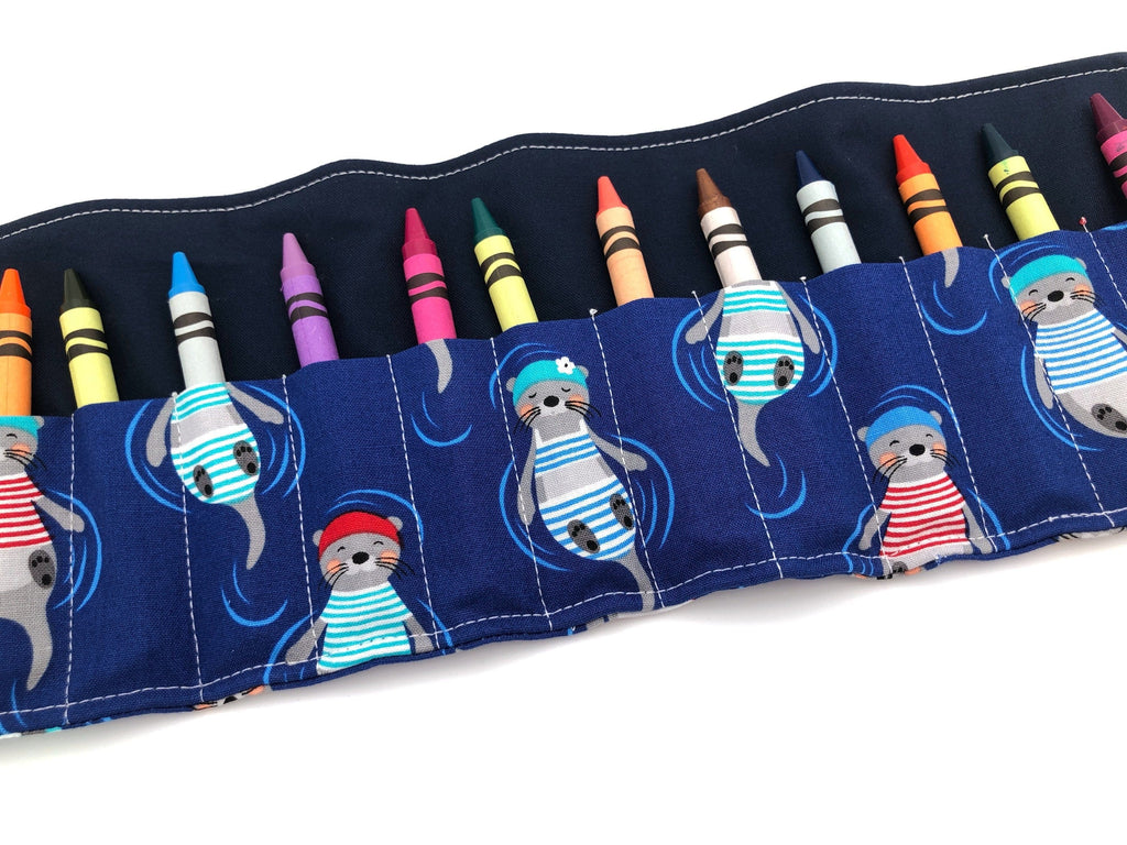 Sea Otter Crayon Roll, Travel Crayon Case Toy, Blue Crayon Holder - EcoHip Custom Designs