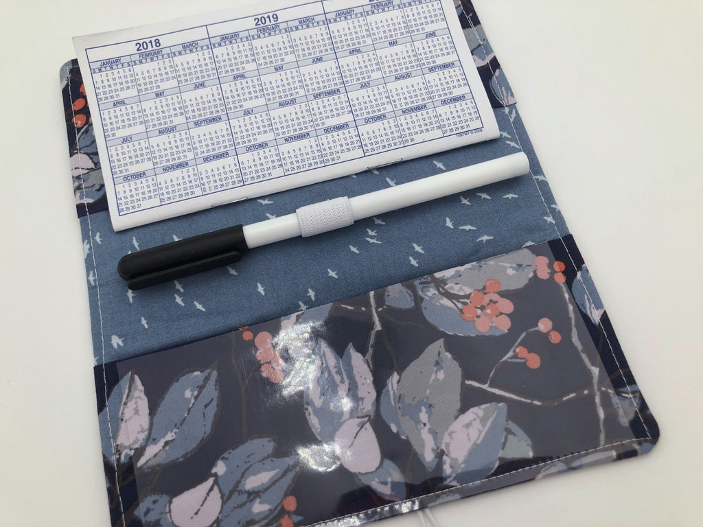 Duplicate Checkbook Cover, Blue Floral Checkbook Register, Pen Holder - EcoHip Custom Designs