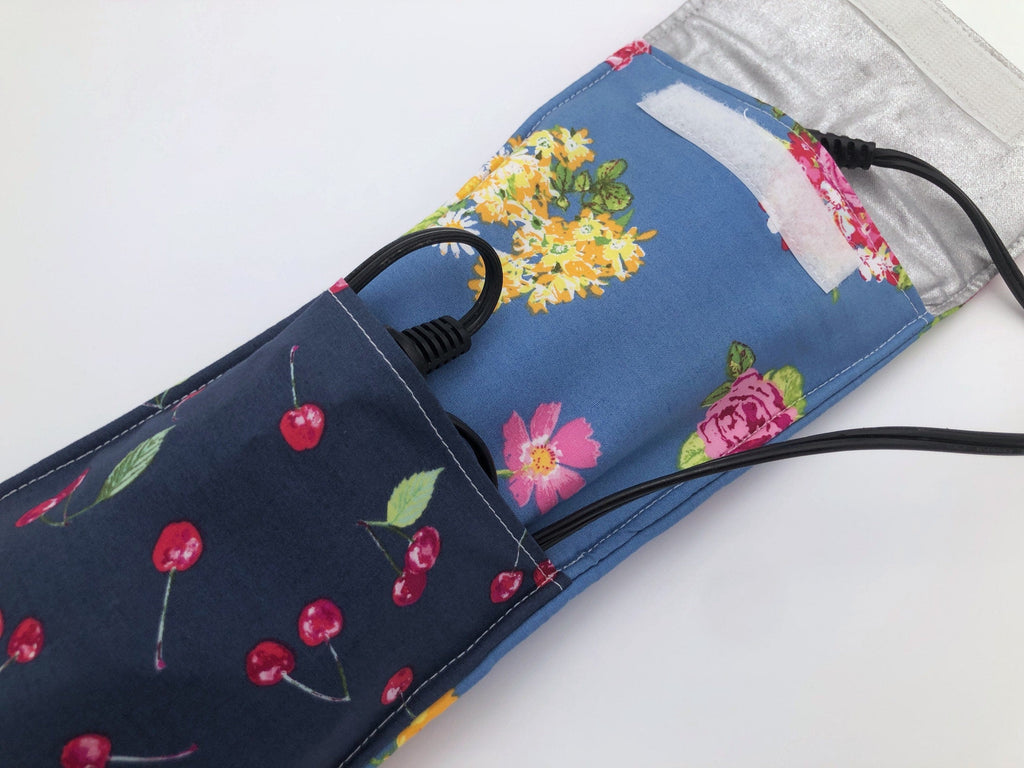 Steel Gray Curling Iron Bag, Cherry Hot Flat Iron Case, Floral Iron Cover - EcoHip Custom Designs