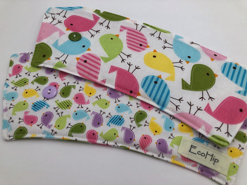 Spring Birds Coffee Cup Sleeve, Iced Coffee Cozy, Insulated Hot Drink Cozy, Pink, Green - EcoHip Custom Designs