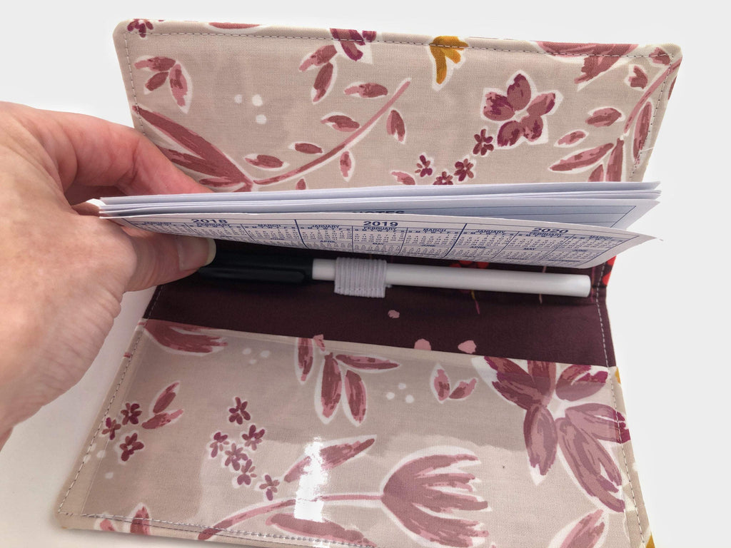 Magenta Red Checkbook Cover, Duplicate Check Book Register, Pen Holder, Floral - EcoHip Custom Designs