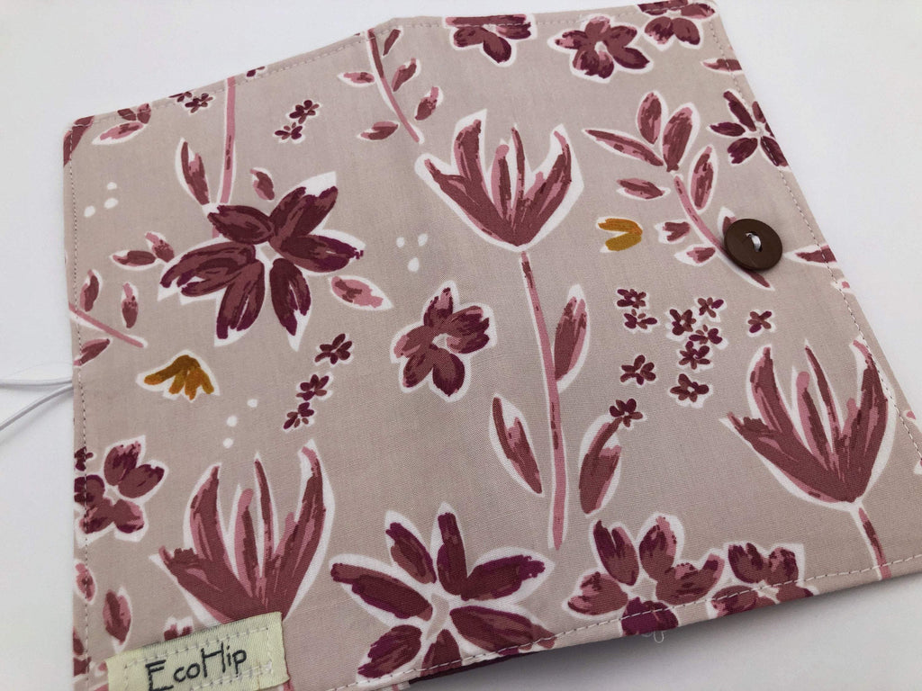 Magenta Red Checkbook Cover, Duplicate Check Book Register, Pen Holder, Floral - EcoHip Custom Designs