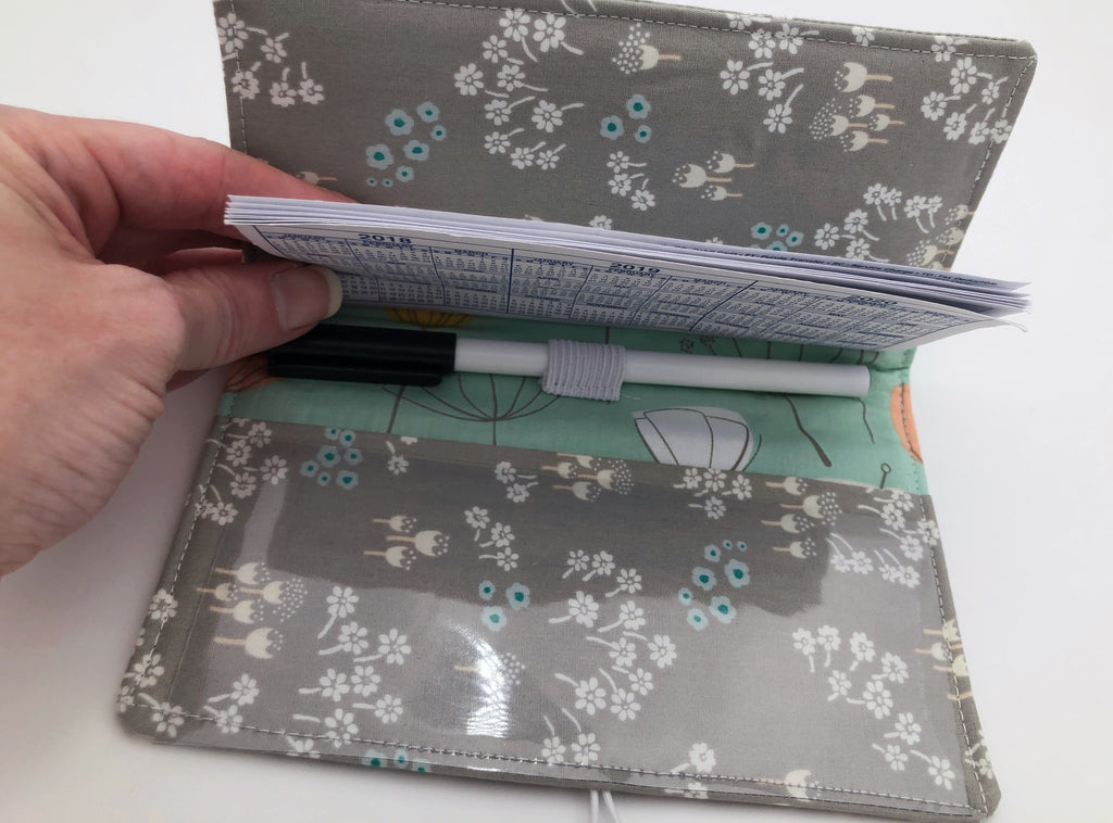 Gray Duplicate Checkbook Cover, Green Women's Check Book Register, Vinyl Flap - EcoHip Custom Designs