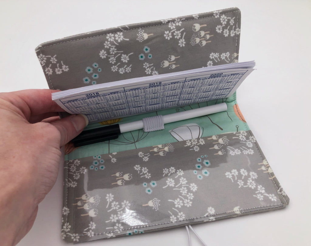 Gray Duplicate Checkbook Cover, Green Women's Check Book Register, Vinyl Flap - EcoHip Custom Designs