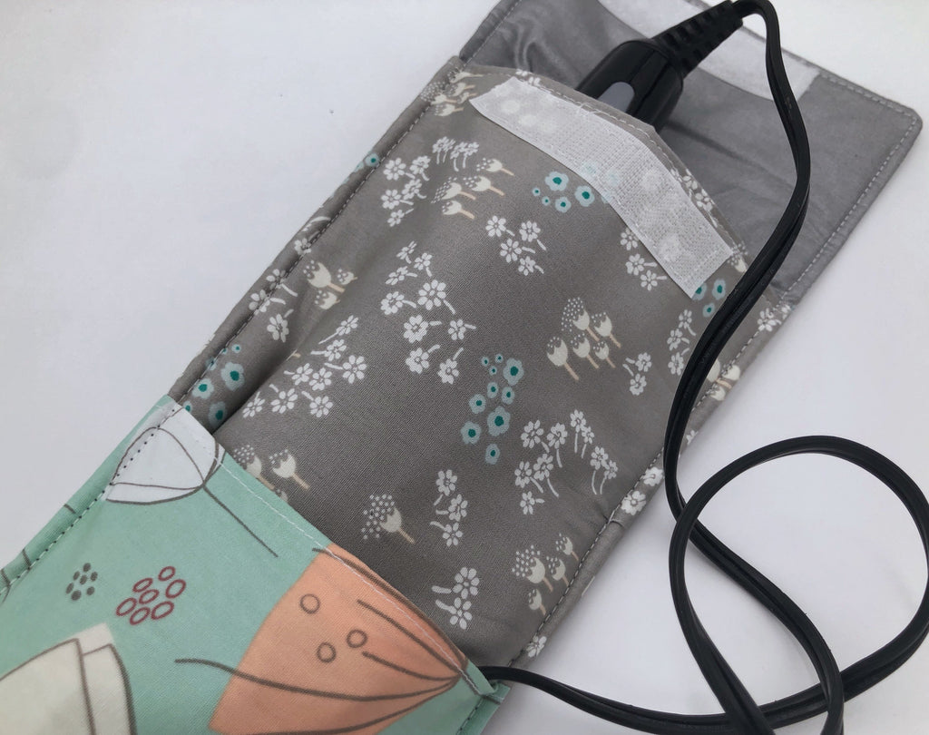 Green Curling Wand Cover, Gray Hot Iron Bag, Travel Curling Iron Case - EcoHip Custom Designs