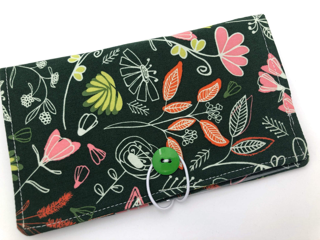 Forest Green Duplicate Checkbook Cover, Floral Check Book Register, Pen Holder - EcoHip Custom Designs