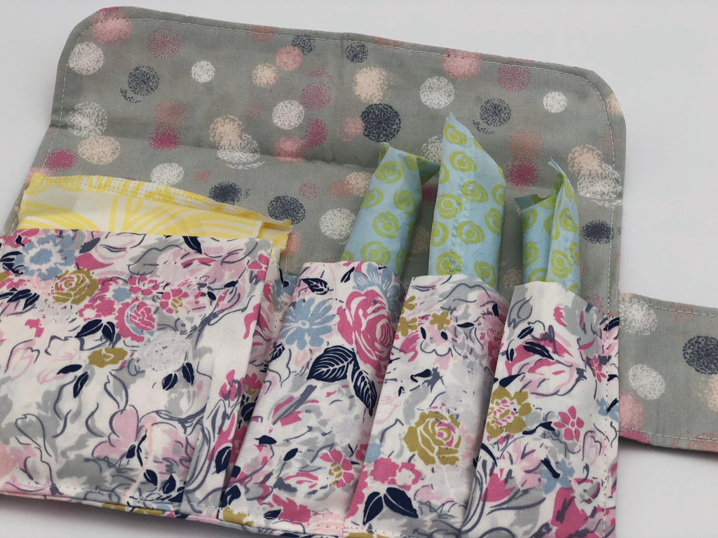 Pink Floral Tampon Bag, Gray Dot Sanitary Pad Pouch, Privacy Wallet Case for Women - EcoHip Custom Designs
