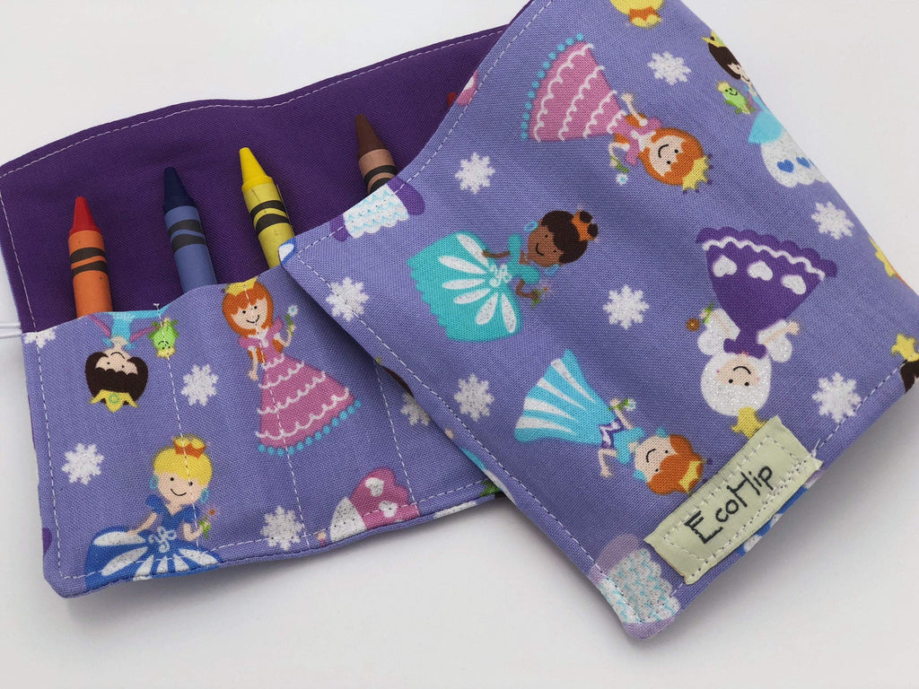 Purple Crayon Roll Up, Travel Princess Crayon Tote, Crayon Holder Bag - EcoHip Custom Designs