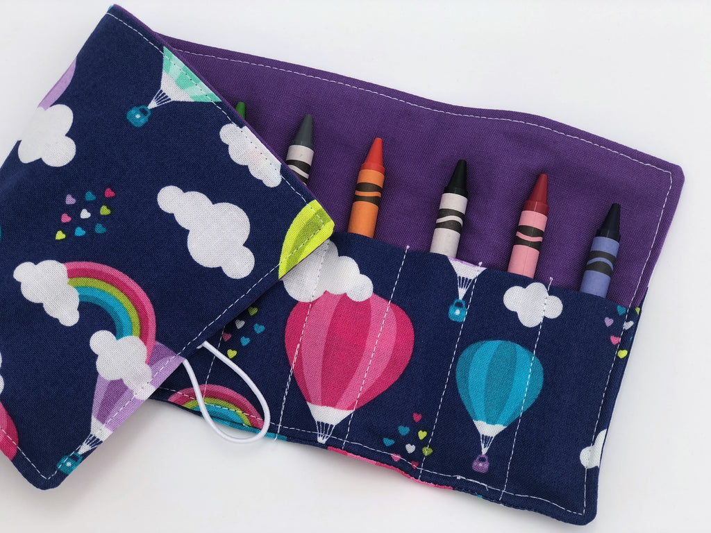 Rainbow Crayon Roll Up, Kid's Crayon Wallet Case Travel Toy, Air Balloons, Party Favor - EcoHip Custom Designs
