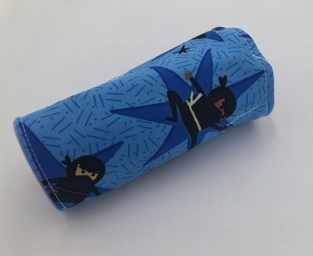 Blue Ninja Crayon Roll Up, Travel Martial Arts Toy, Crayon Wallet, Crayon Case - EcoHip Custom Designs