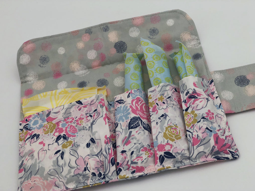 Pink Floral Tampon Bag, Gray Dot Sanitary Pad Pouch, Privacy Wallet Case for Women - EcoHip Custom Designs
