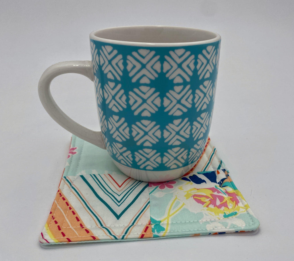 Fabric Coaster, Set of 4 Kitchen Coasters, Drink Coasters, Coffee Mug Rug, Hot Tea Cup Coaster - Blossom in Joyful