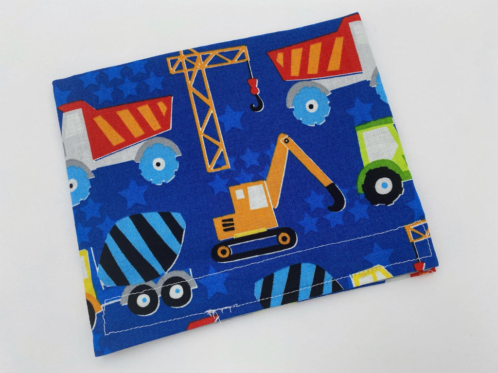 Reusable Snack Bag, Reusable Baggie, Car Snack Bag, Fabric Snack Bag, Reusable Fabric Snack Bag, Snack Holder - Construction Vehicles Blue