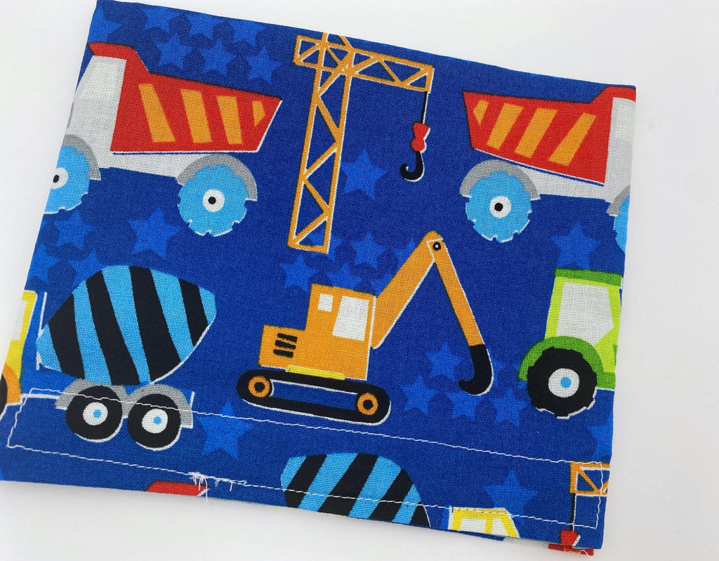 Reusable Snack Bag, Reusable Baggie, Car Snack Bag, Fabric Snack Bag, Reusable Fabric Snack Bag, Snack Holder - Construction Vehicles Blue