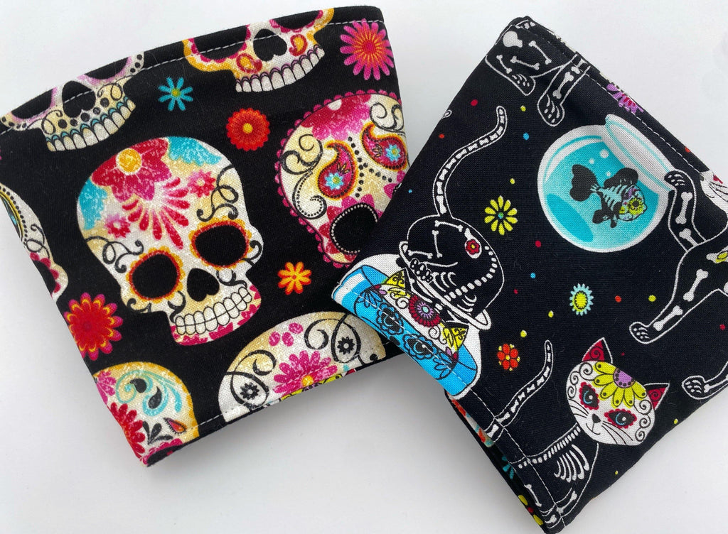 Reversible Coffee Cozy, Insulated Coffee Sleeve, Coffee Cuff, Iced Coffee Sleeve, Hot Tea Sleeve, Cold Drink Cup Cuff - Sugar Skull, Cat