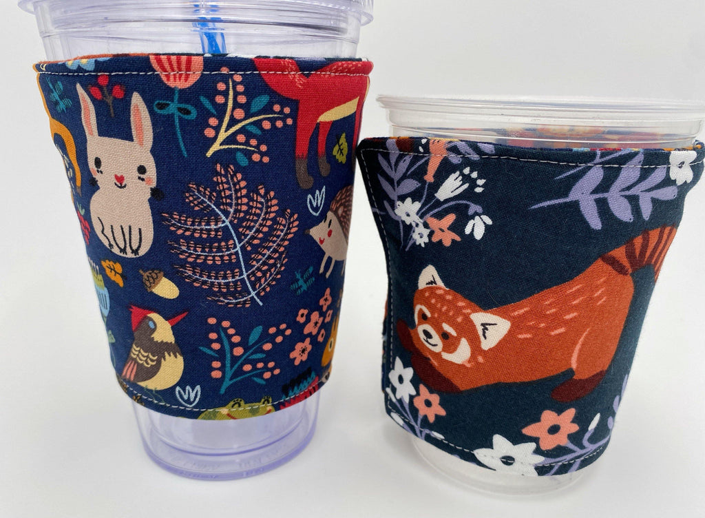 Reversible Coffee Cozy, Insulated Coffee Sleeve, Coffee Cuff, Iced Coffee Sleeve, Hot Tea Sleeve, Cold Drink Cup Cuff - Red Panda, Animals