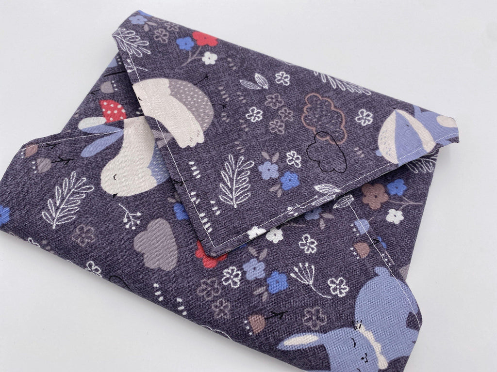 Reusable Sandwich Wrap, Rabbit Sandwich Bag, Reusable Sandwich Mat - Faded Blue Forest