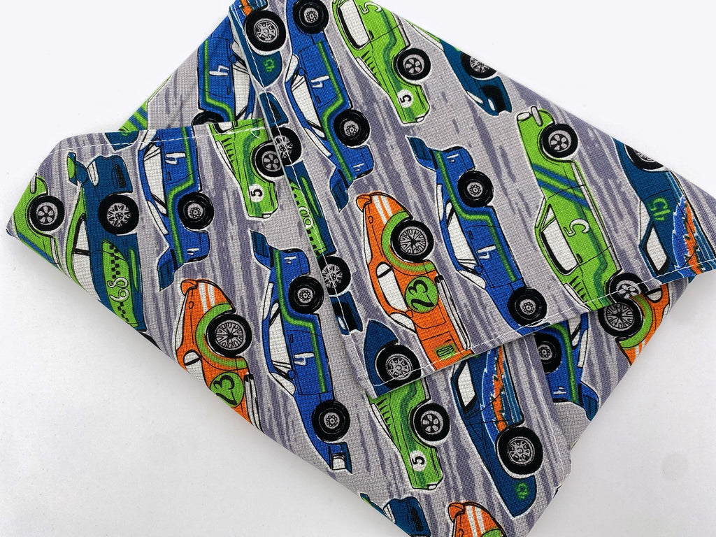 Reusable Sandwich Bag, Sandwich Wrap, Reusable Sandwich Mat, Sandwich Holder - Race Cars Gray