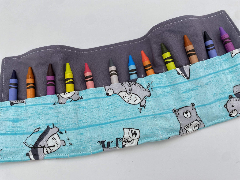 Owl Crayon Roll, Kid’s Crayon Caddy, Crayon Case, Crayon Wallet - Animal Explorers, Fox, Otter