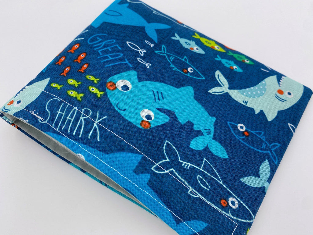 Reusable Snack Bag, Reusable Baggie, Shark Snack Bag, Fabric Snack Bag, Reusable Fabric Snack Bag, Sharks Blue