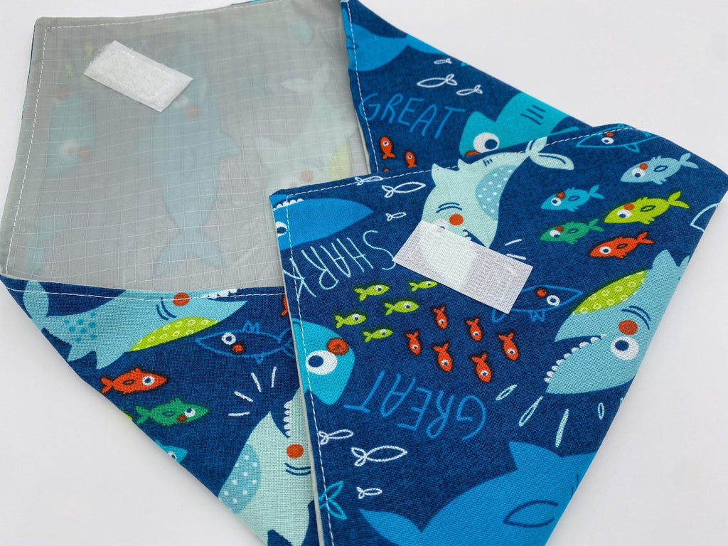 Reusable Sandwich Bag, Ocean Sandwich Wrap, Reusable Sandwich Mat - Sharks Blue