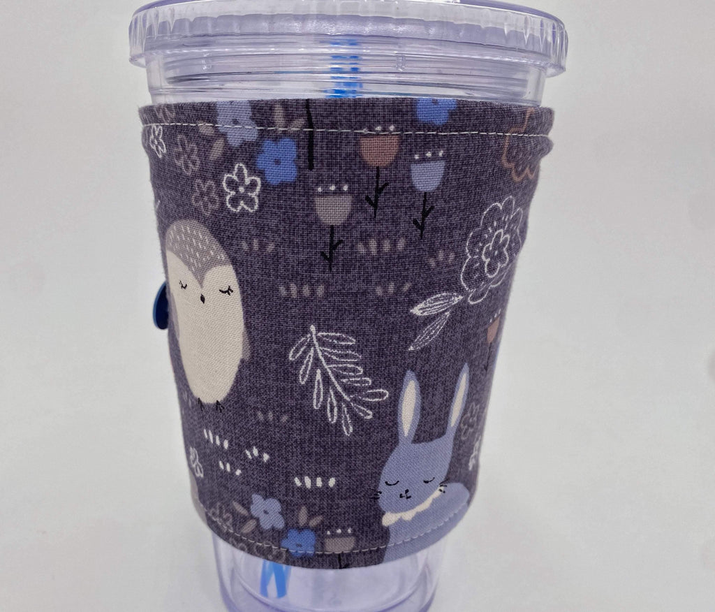 Reversible Coffee Cozy, Insulated Coffee Sleeve, Coffee Cuff, Iced Coffee Sleeve, Hot Tea Sleeve, Cold Drink Cup Cuff - Sloth and Mini Owls