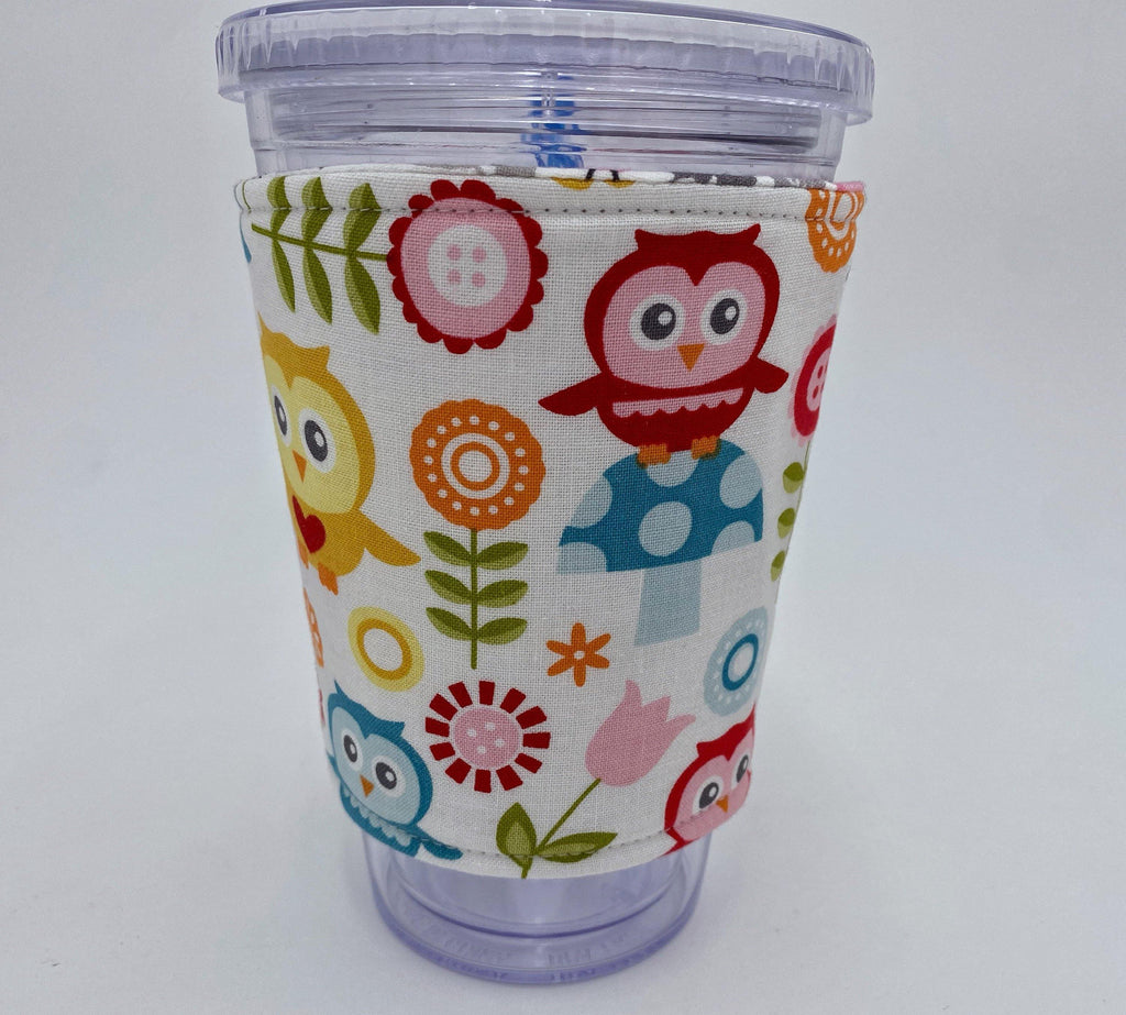 Reversible Coffee Cozy, Insulated Coffee Sleeve, Coffee Cuff, Iced Coffee Sleeve, Hot Tea Sleeve, Cold Drink Cup Cuff - Owls, Dalmatians